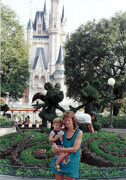 Mom and Max in front of the castle.