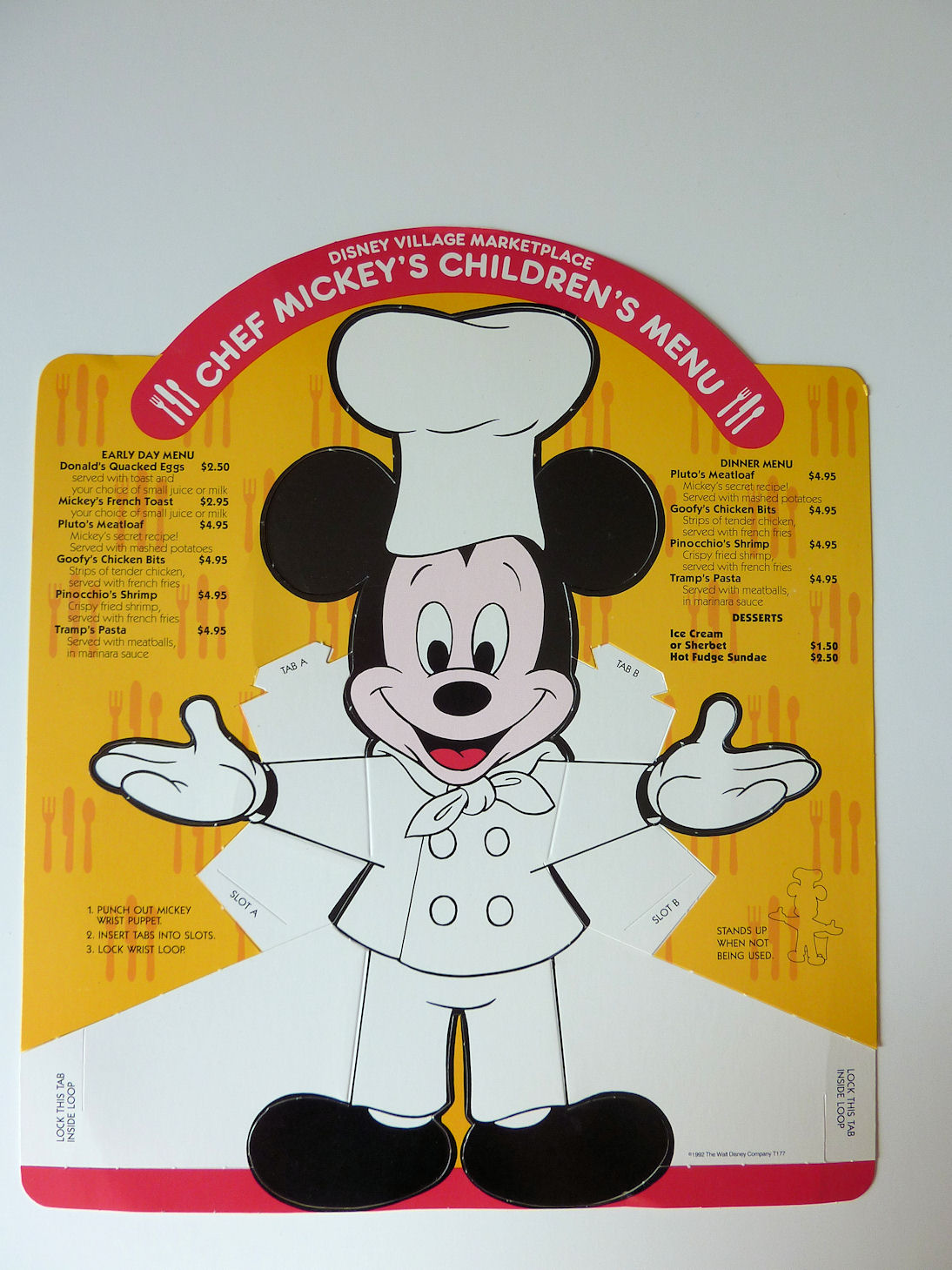 Children's menu from Chef Mickey's