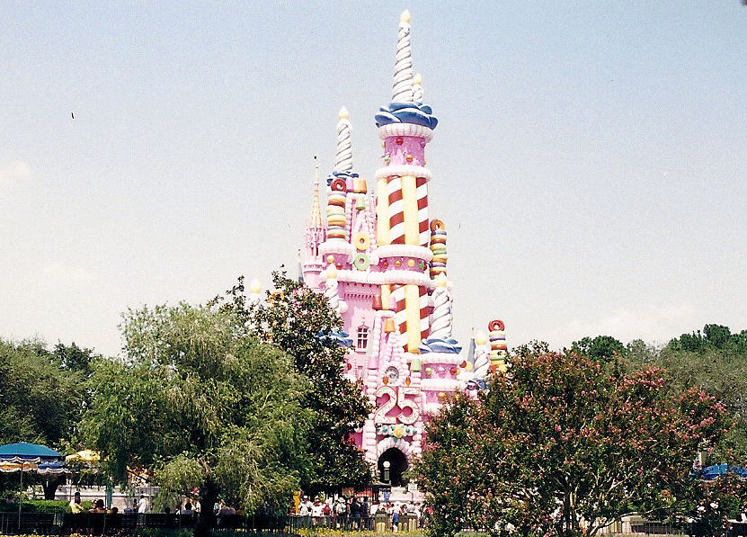 Cinderella Castle made to look like a cake for Disney World's 25th birthday. Cinderella Castle made to look like a cake for Disney World's 25th birthday.