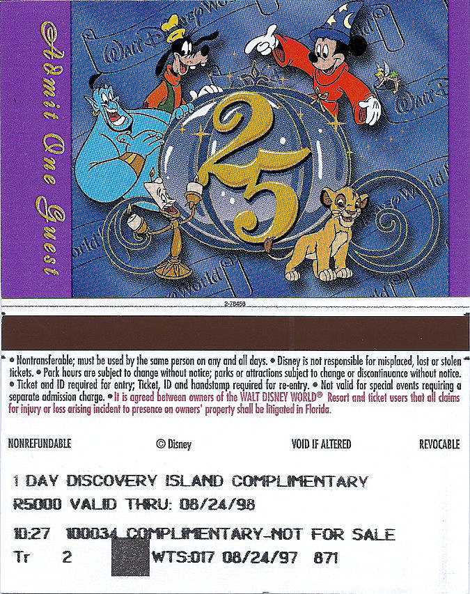 A ticket to Discovery Island, an island that was right outside of the Magic Kingdom in the middle of the lagoon. A ticket to Discovery Island, an island that was right outside of the Magic Kingdom in the middle of the lagoon.