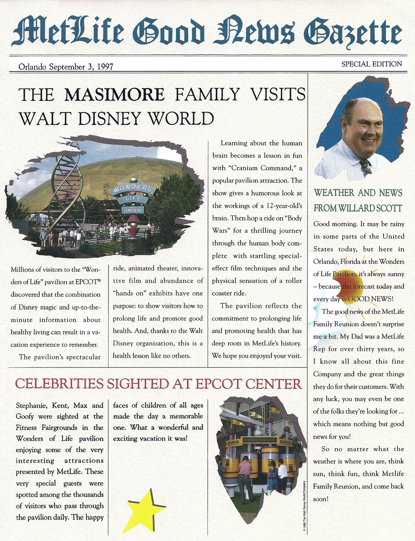 A personalized souvenir newspaper from the old Wonders of Life Pavilion at EPCOT, Disney World. A personalized souvenir newspaper from the old Wonders of Life Pavilion at EPCOT, Disney World.