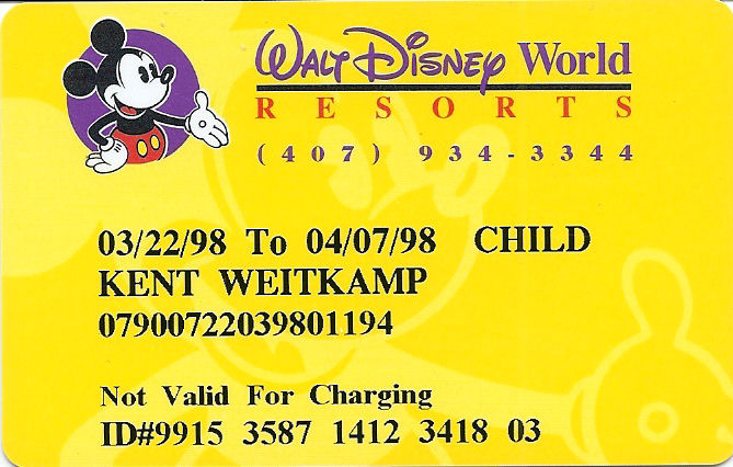 A Walt Disney World Resort room key card. A Walt Disney World Resort room key card.