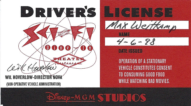 My driver's license from the Sci-Fi Dine-In Restaurant at Disney's MGM-Studios at Disney World. My driver's license from the Sci-Fi Dine-In Restaurant at Disney's MGM-Studios at Disney World.