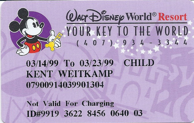 A Walt Disney World Resort room key card. A Walt Disney World Resort room key card.