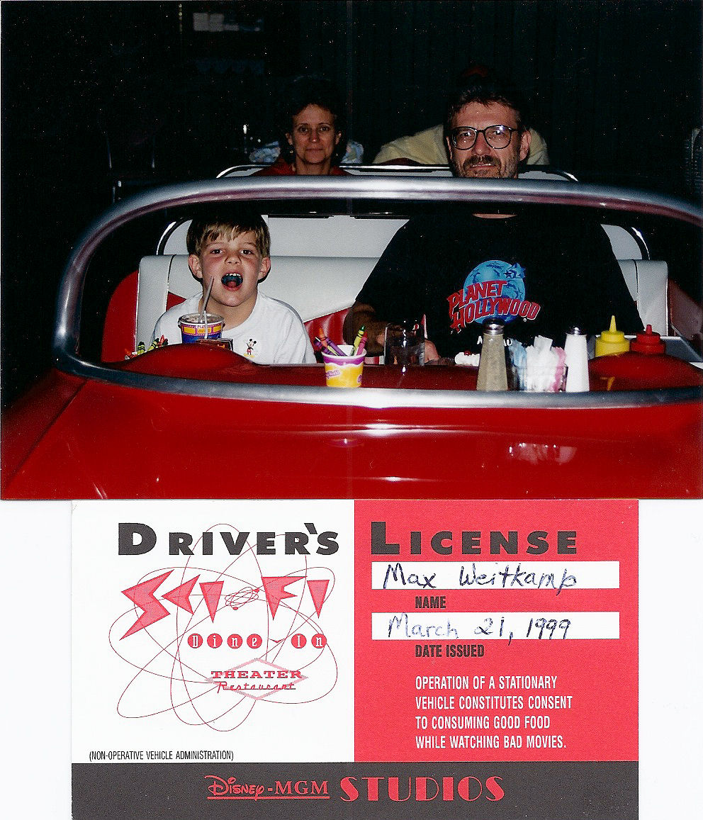 Me, my dad, and my mom at the Sci-Fi Dine-In Restaurant at Disney's MGM Studios, and underneath that picture my driver's license that I got from there. Me, my dad, and my mom at the Sci-Fi Dine-In Restaurant at Disney's MGM Studios, and underneath that picture my driver's license that I got from there.