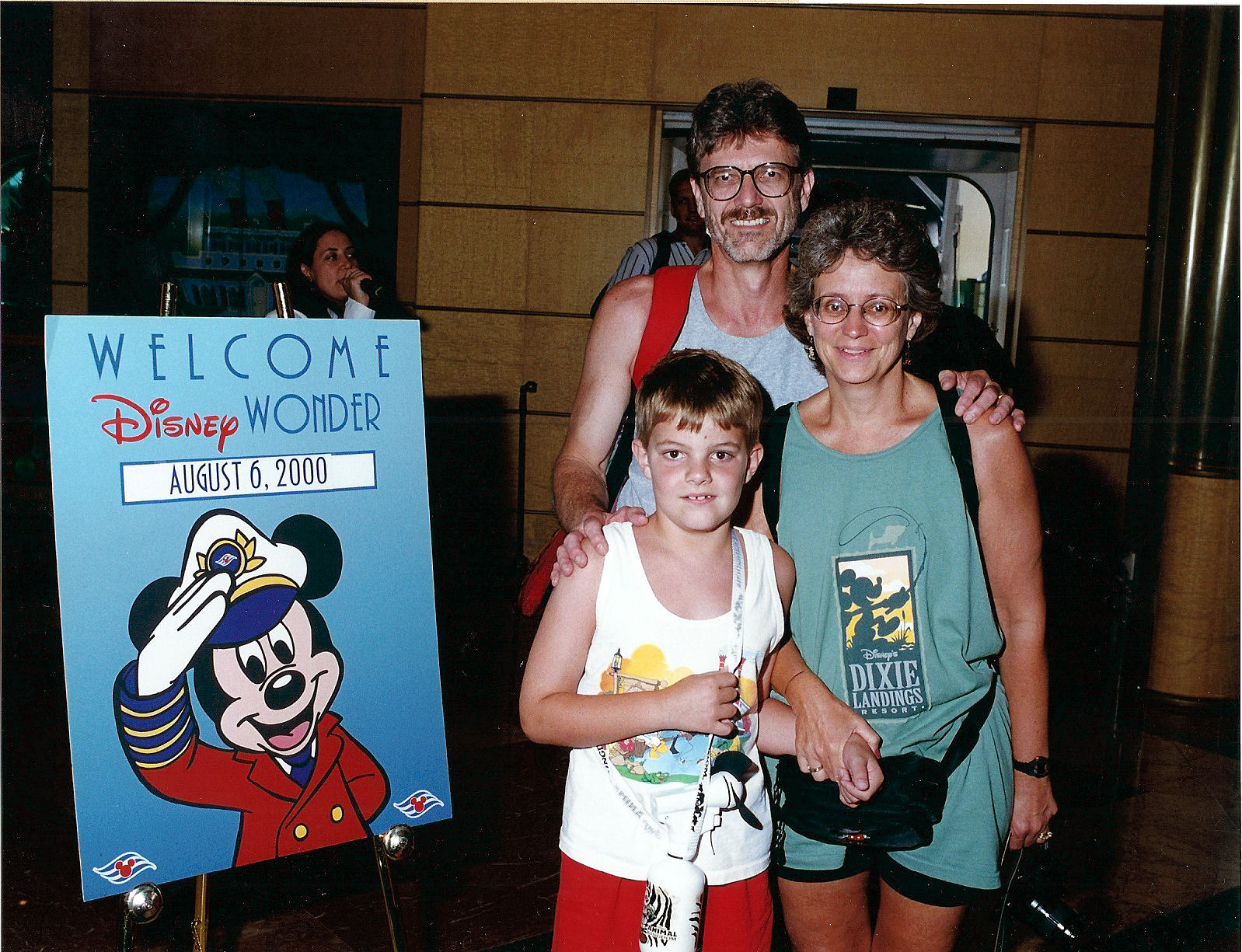 My parents and I just boarding the Disney Cruise Line's ship The Disney Wonder. My parents and I just boarding the Disney Cruise Line's ship The Disney Wonder.