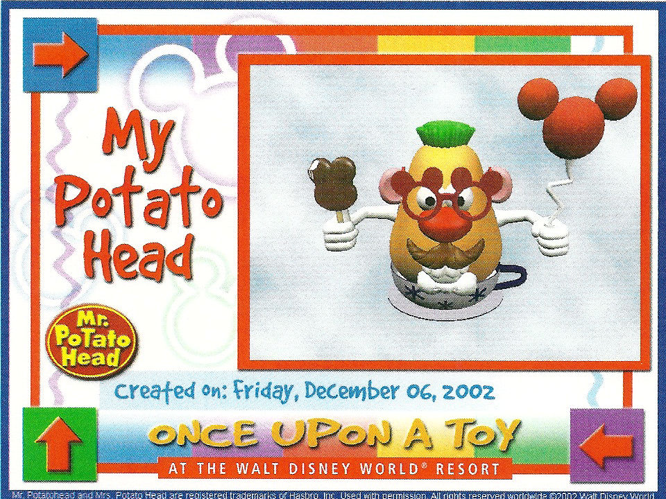 A digital Mr. Potato Head I created at the Once Upon A Toy Store at Downtown Disney, Disney World.