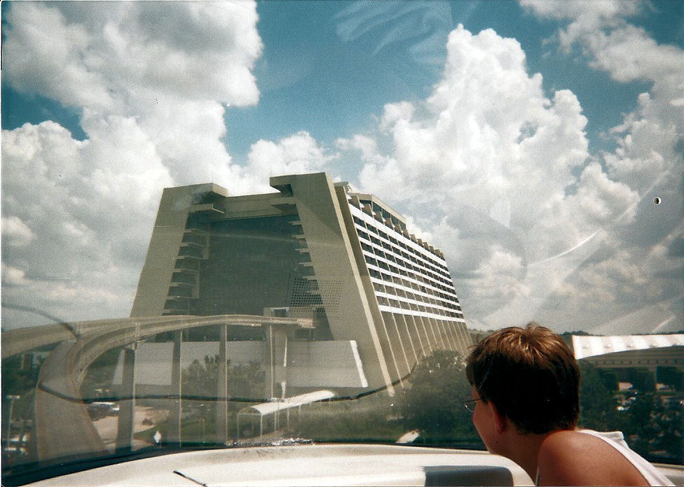 Me in the driver's cockpit of the monorail going into the Contemporary Resort at Disney World.