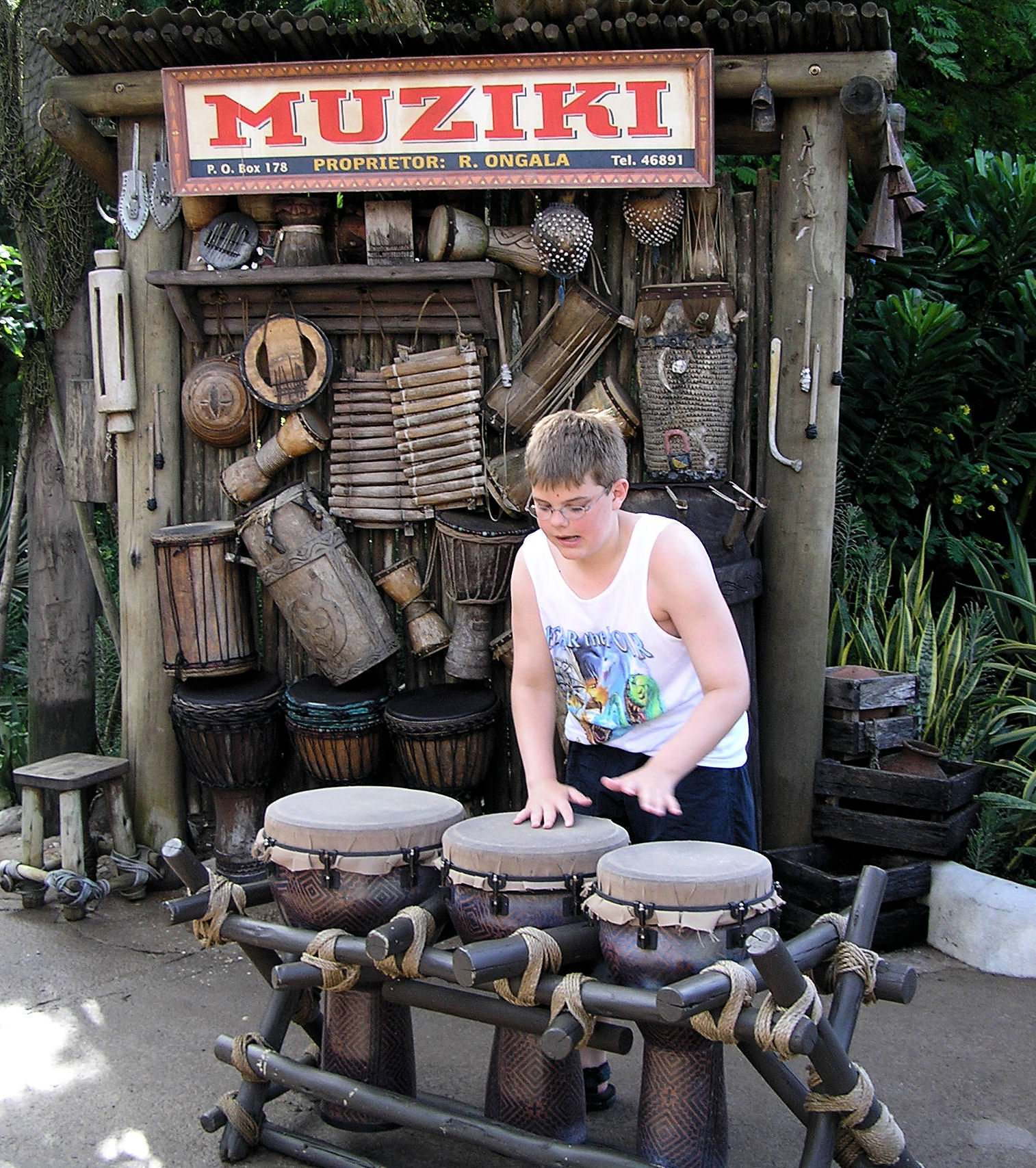 Me playing drums at Disney's Animal Kingdom.
