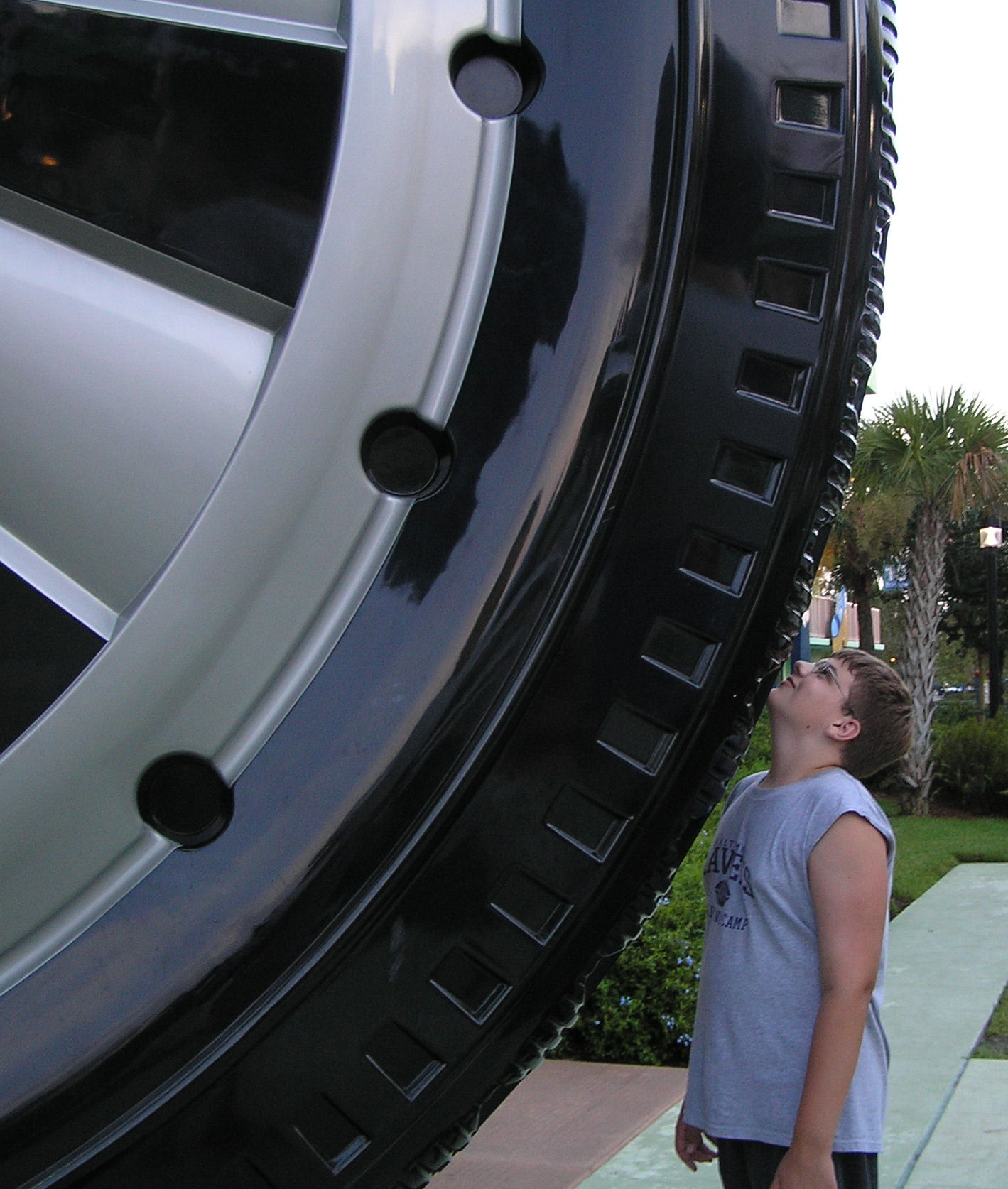 Here I am in front of an oversized Big Wheel at Disney's Pop Century Resort at Disney World.