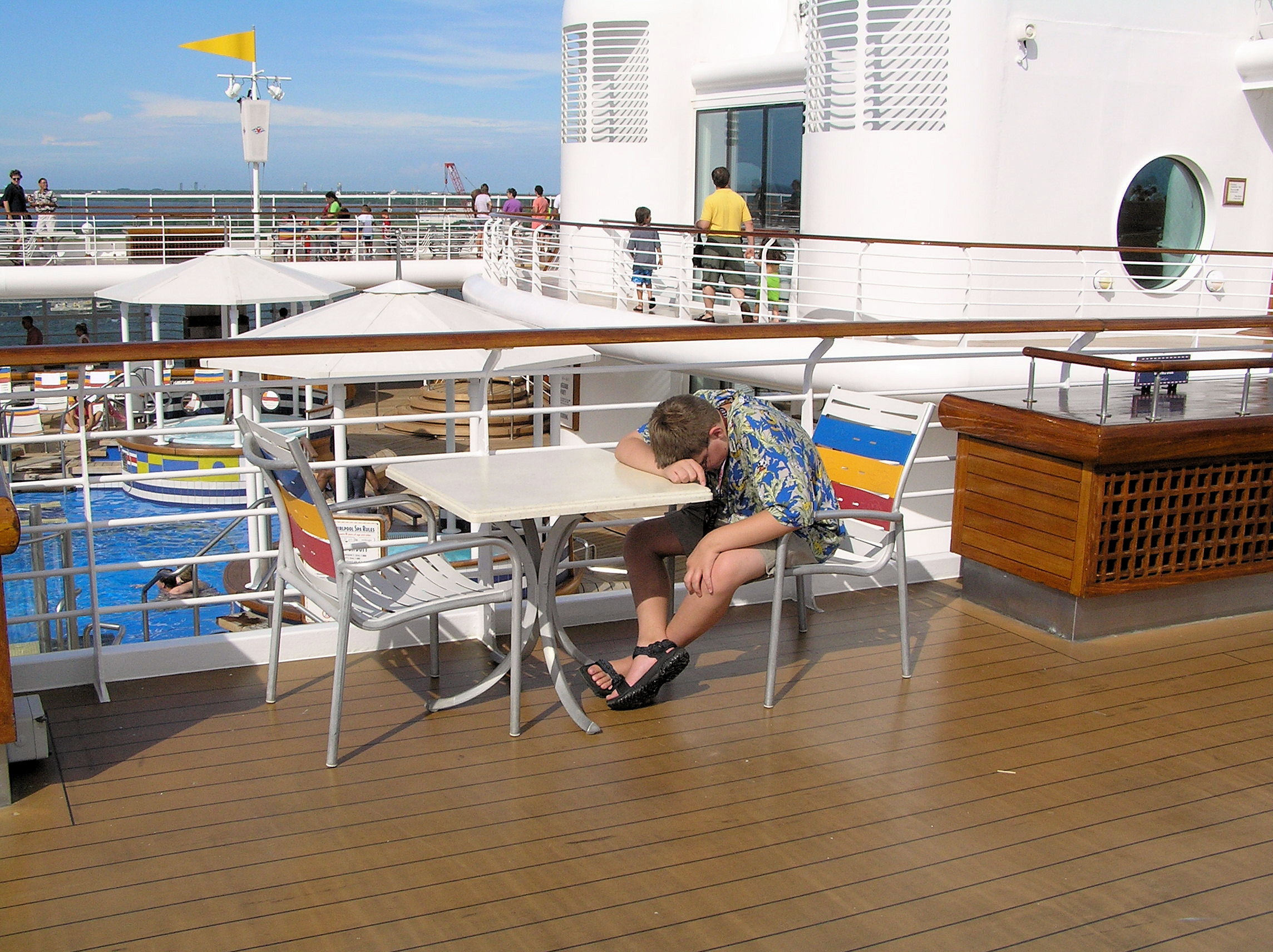 I was tired after the ship left port. I was tired after the ship left port.