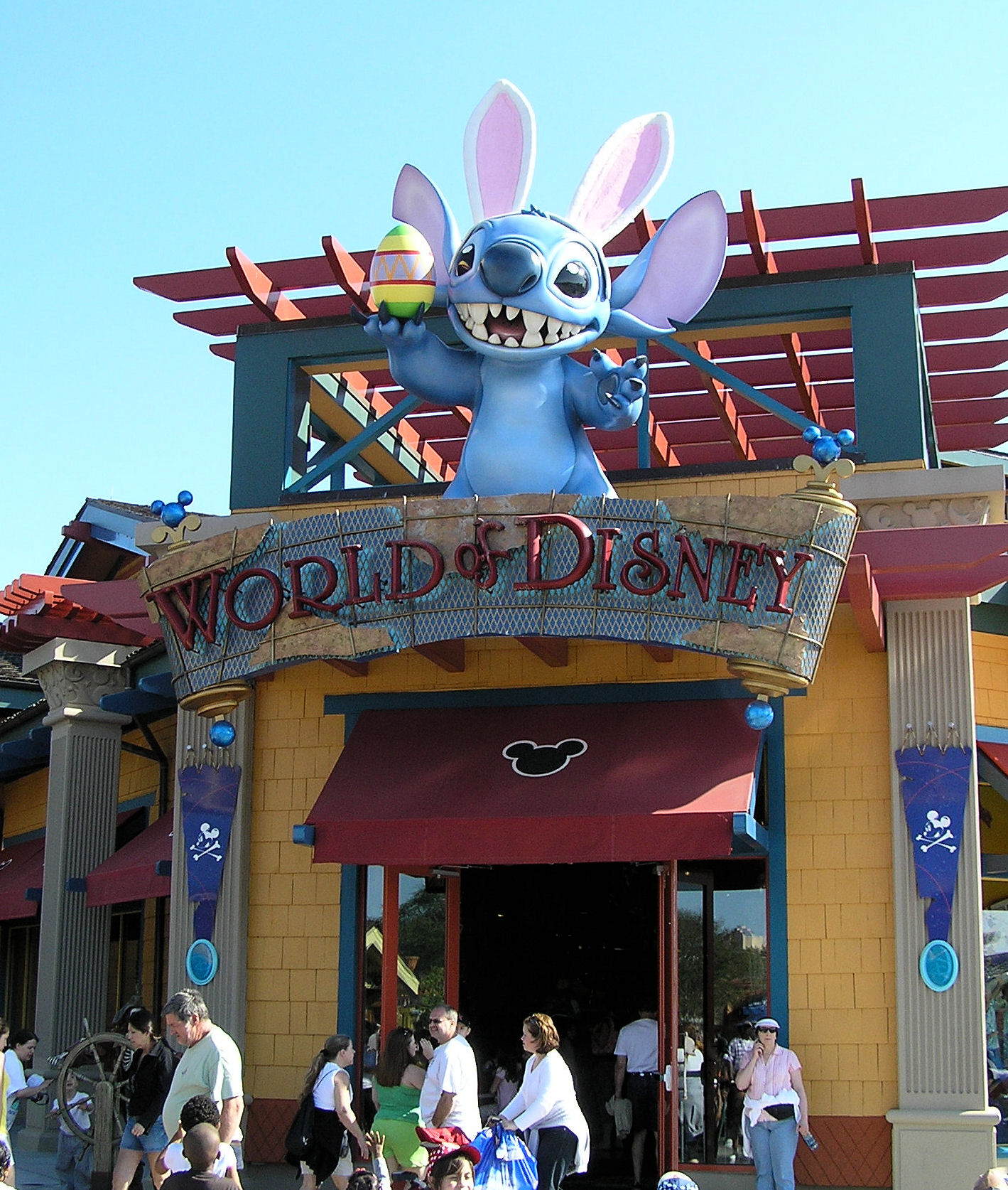 Stitch dressed for Easter outside the World of Disney Store, Downtown Disney at Disney World.