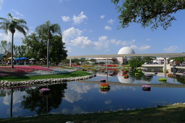 View of the big ball during the Flower and Garden Show at EPCOT.